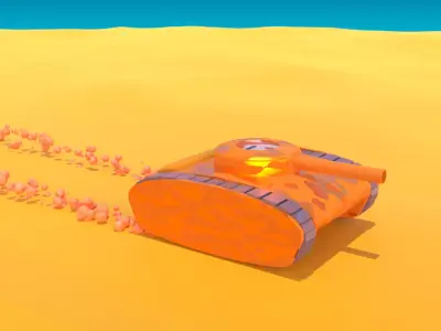 Low Poly Tank orange in desert Free low-poly 3D model