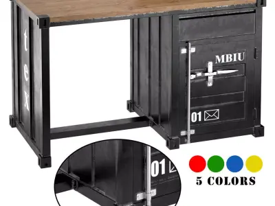 Metal and Oak Sea Container Desk 3D model