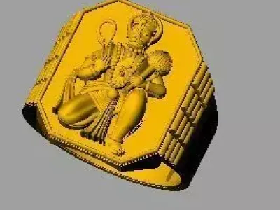 hanuman gold ring with lord ganesha 3D print model