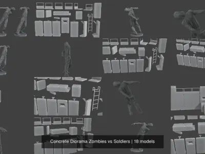 Concrete Diorama Zombies vs Soldiers 3D Model Pack