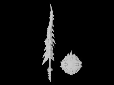 Volcano King Spear and Shield Low-poly 3D model
