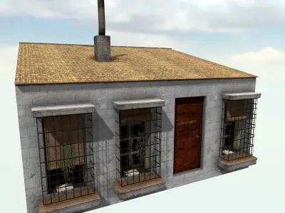 Old High-Quality 3D Colonial House Low-poly 3D model 6