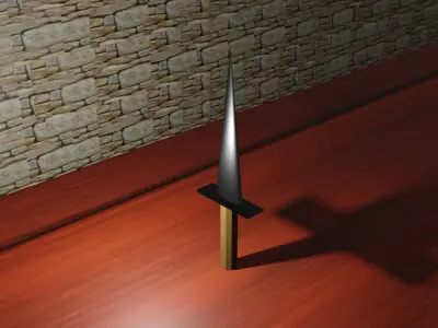 Sword on wooden table Free low-poly 3D model