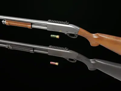 Shotgun Long 01 Wood and Black Single Mat All PBR Textures Low-poly 3D model