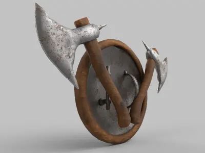 shield and axe Low-poly 3D model