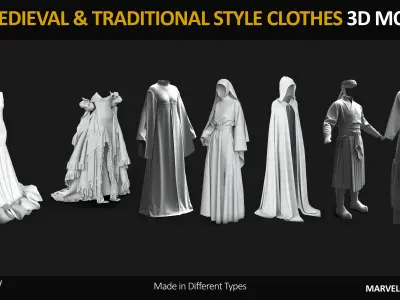 27 MEDIEVAL AND TRADITIONAL STYLE CLOTHES 3D MODELS Low-poly 3D model
