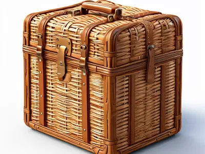 Wicker Suitcase Vintage Travel Luggage Low-poly 3D model