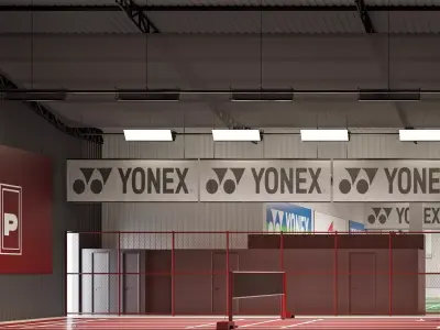 Professional Yonex branded indoor badminton court VIP zone 3D model