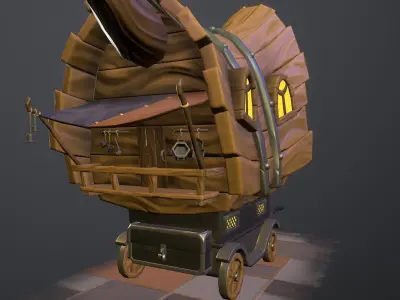 Stylized wagon Low-poly 3D model
