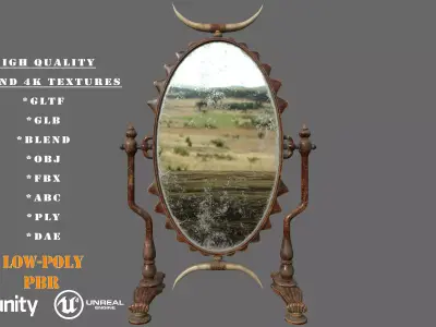 Old Antique Double Sided Mirror PBR Low-Poly Game Ready 3D Model Low-poly 3D model
