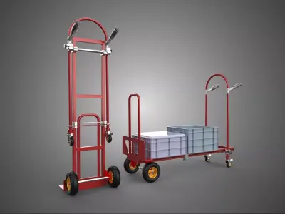 FOLDING STEEL HAND TRUCK CART TROLLEY DOLLY PLASTIC STORAGE BOX 3D model