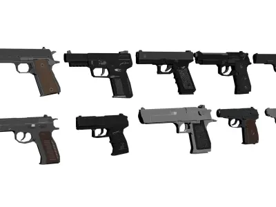 Weapon Pistols Pack Low-poly 3D model