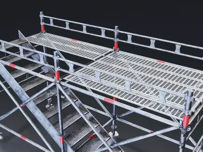 Construction Scaffolding Structure with stair Low-poly 3D model