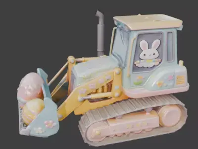 3D EASTER THEMED BULLDOZER WITH GIANT COLORFUL EGGS V01 Low-poly 3D model