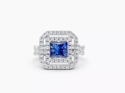 N R06  Art Deco Halo Princess Cut Diamond Ring 3D print model