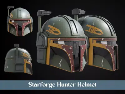 Stylized Interstellar Bounty Hunter Helmet - Starforge Hunter 3D print model