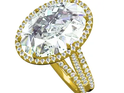 Antique Large Oval Diamond Round Diamond Halo Engagement Ring 3D print model