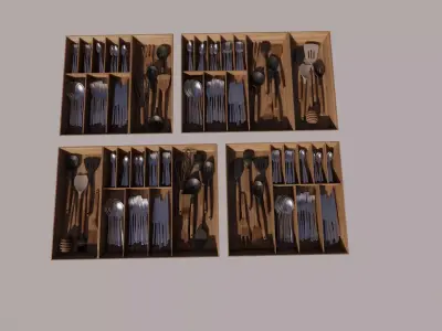 3D Model Organized Cutlery Drawer Low-poly 3D model