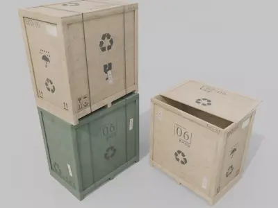Tall Wide Wooden Crate - Customizable Shipping Box Low-poly 3D model