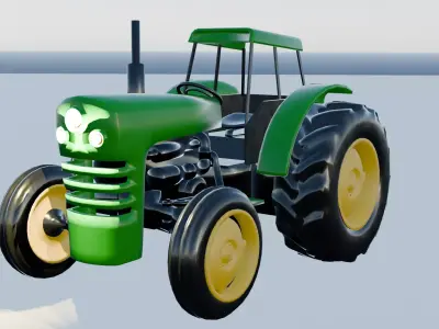 Classic Farm Tractor 3D Model Low Poly Agricultural Vehicle Low-poly 3D model