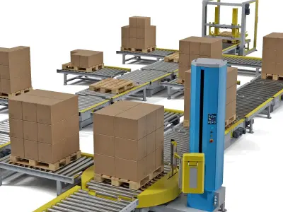 Automated logistics packaging production line 3D model
