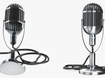 Chrome Vintage Studio Microphone with Cable 3D model
