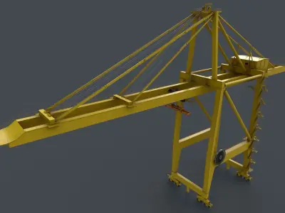 PBR Quayside Container Crane V2 - Yellow Light Low-poly 3D model
