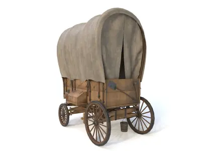 Western Covered Wagon Low-poly 3D model