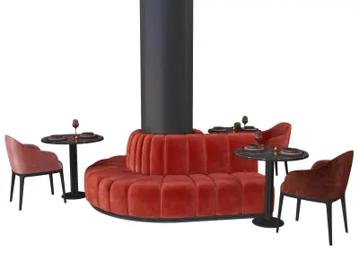 Restaurant Cafe Column Sofa set  part 10 3D model