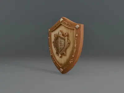 Stylized Wooden Shield Hero Prop for RPGs Low-poly 3D model