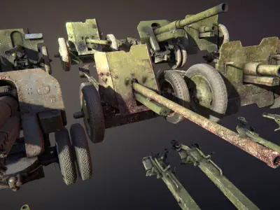 Artillery russian cannon Low-poly 3D model