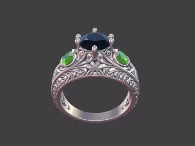 Triad Filigree Ring prong set gemstone ring 3D print model