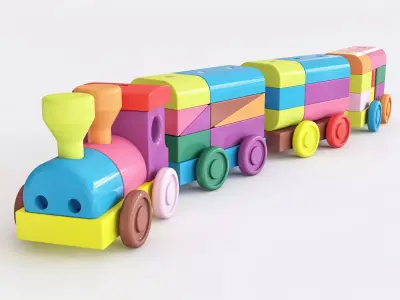 Wooden toy train color 02 3D model