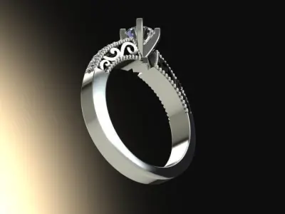 10124 diamond engagement ring with intricate filigree design 3D print model