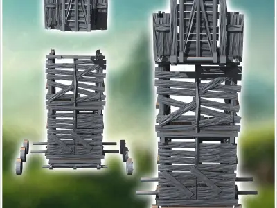 Six-wheeled wooden plank siege tower 3 - Medieval Gothic Feudal  3D print model