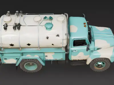Realistic 1950s White Rural Utility Tanker Truck 3D Model Low-poly 3D model