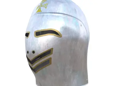 Low Poly Medieval Knight Crusader Helmet PBR 3D Model Low-poly 3D model