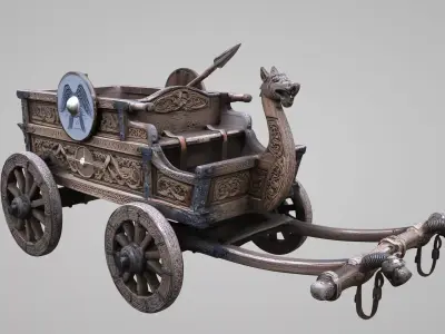 Medieval Viking horse-drawn chariot 3D model Low-poly 3D model