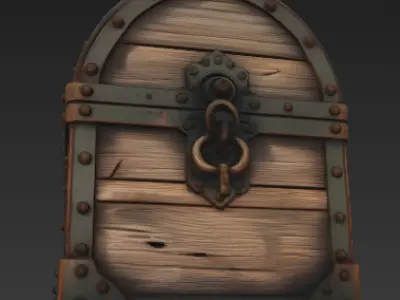Old Wooden Chest - Pirate treasure chest with metal locks 3D model