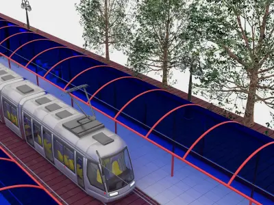 Tram and Station 4K 3D model
