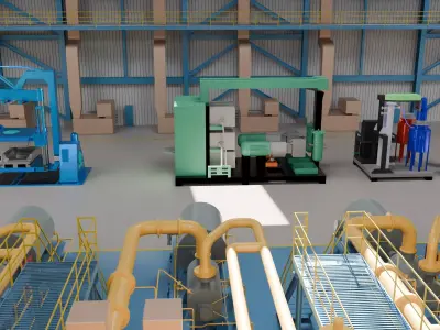 Animated Polyurethane Panel Factory 3D Model Low-poly 3D model