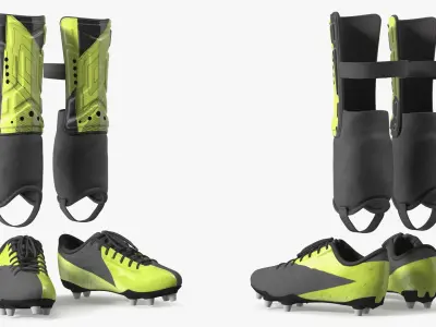 Football Shin Pads with Matching Cleats Green 3D model