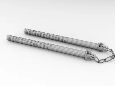 Nunchucks two samurai swords 3D model