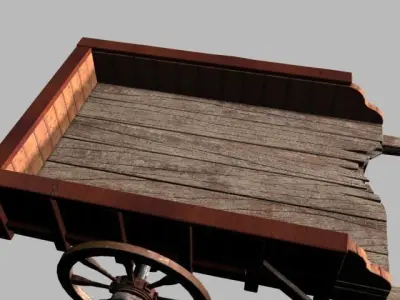 woodcart2 wooden cart with wheels 3D model