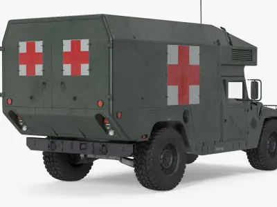Maxi Ambulance Military Car HMMWV m997 Green 3D model