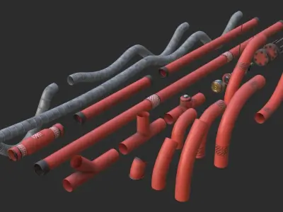 Modular Pipes - Industrial Painted Red Low-poly 3D model