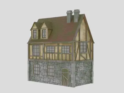 Medieval House Low-poly 3D model 2