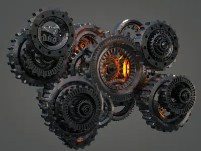 Gear Mechanism Cogwheels Set Kitbash 3D Model Low-poly 3D model