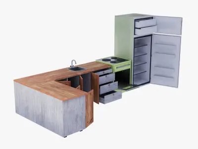 Kitchen Furniture Fridge Oven 3D model