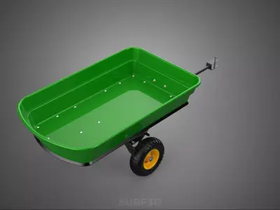 GREEN YELLOW POLY PP TRAY TOWING TRAILER CARGO CART WAGON GARDEN 3D model